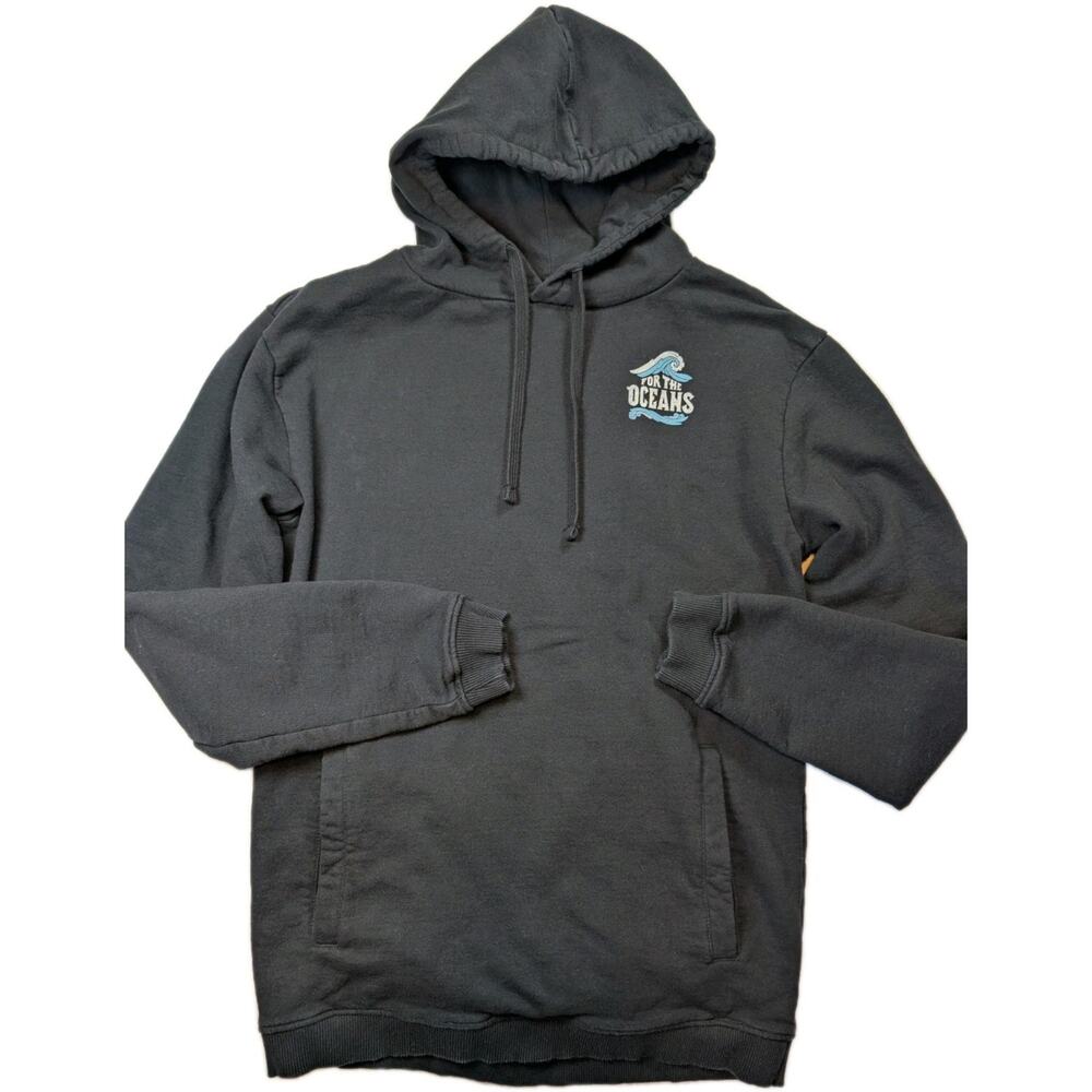 For the Oceans Jolly Roger Hoodie Womens Medium Black Graphic Organic